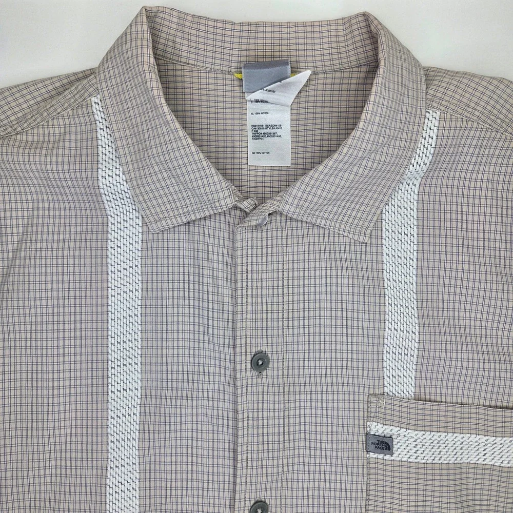 The North Face A5 Series Men Large Tan Plaid Button Down‎ Short Sleeve Shirt L